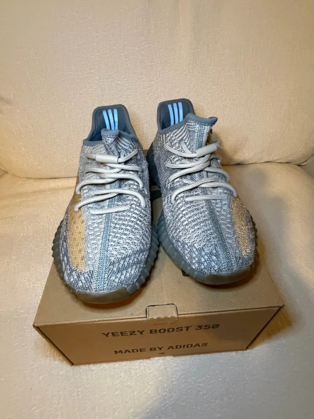 adidas Kids Yeezy Boost 350 V2 Grey with Beige Stripe Sneakers